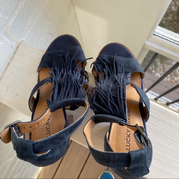 Lucky Brand Fringe Suede Block Heel Shoes 7 - Picture 10 of 16